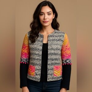 Vilagallo colorful blazer patch pockets cotton linen blend SZ 38/S pink navy